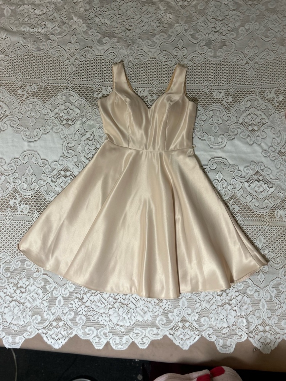 Champagne Satin Fit-and-Flare Mini Dress